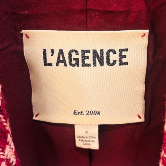 L’Agence Pink/Maroon Houndstooth Double-Breasted Blazer. Size 4 mint condition - Picture 7 of 7